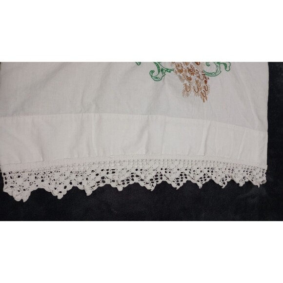 Peacocks Hand Embroidered Vintage Pillowcase Standard Single Cotton lace - Picture 3 of 7